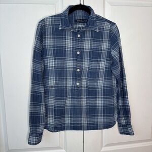Polo Ralph Lauren Plaid Popover Shirt Womens XL Blue Woven Coastal Preppy